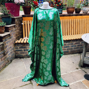 ONE OF A KIND reversible silver and green brocade satin Dress