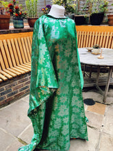 Load image into Gallery viewer, ONE OF A KIND reversible silver and green brocade satin Dress
