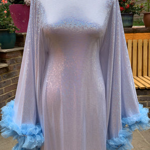 ONE OF A KIND iridescent silver and White Tulle Ruffle Trim Dress