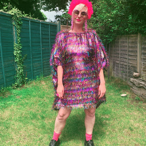 TINSEL Mini-Dress / Tee- Black and Multicoloured Shimmer kaftan Dress
