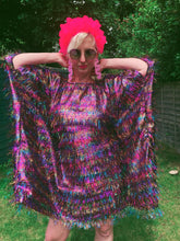 Load image into Gallery viewer, TINSEL Mini-Dress / Tee- Black and Multicoloured Shimmer kaftan Dress
