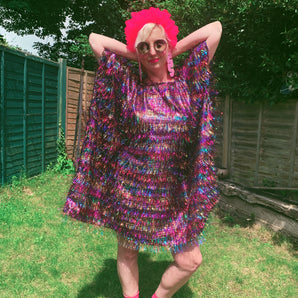 TINSEL Mini-Dress / Tee- Black and Multicoloured Shimmer kaftan Dress