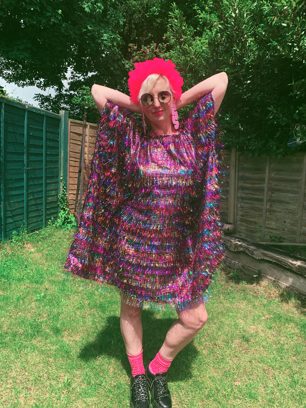 TINSEL Mini-Dress / Tee- Black and Multicoloured Shimmer kaftan Dress