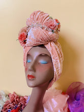 Load image into Gallery viewer, Pastel Pink crushed velvet flower embellished  turban

