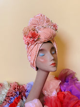 Load image into Gallery viewer, Pastel Pink crushed velvet flower embellished  turban
