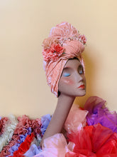 Load image into Gallery viewer, Pastel Pink crushed velvet flower embellished  turban
