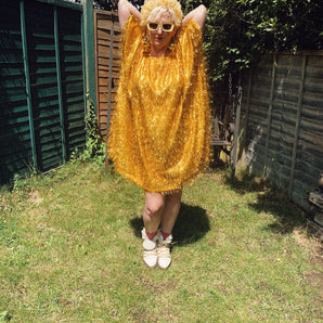 TINSEL Mini-Dress / Tee- Gold shimmer kaftan Dress