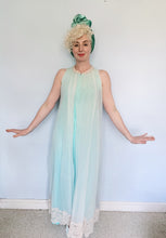 Load image into Gallery viewer, *RESERVED FOR SHARON* Vintage Nylon Jumpsuit - Baby Blue with Lace overdress

