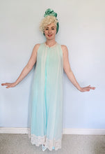 Load image into Gallery viewer, *RESERVED FOR SHARON* Vintage Nylon Jumpsuit - Baby Blue with Lace overdress
