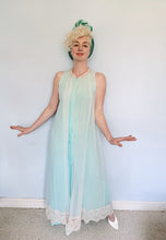 Load image into Gallery viewer, *RESERVED FOR SHARON* Vintage Nylon Jumpsuit - Baby Blue with Lace overdress
