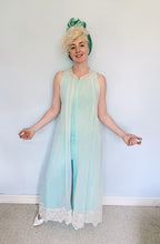 Load image into Gallery viewer, *RESERVED FOR SHARON* Vintage Nylon Jumpsuit - Baby Blue with Lace overdress
