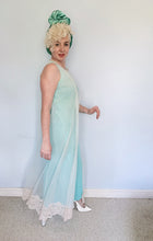 Load image into Gallery viewer, *RESERVED FOR SHARON* Vintage Nylon Jumpsuit - Baby Blue with Lace overdress
