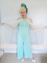 Load image into Gallery viewer, *RESERVED FOR SHARON* Vintage Nylon Jumpsuit - Baby Blue with Lace overdress
