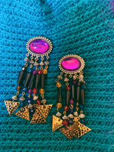 Load image into Gallery viewer, 80s clip on dangle gypsy queen earrings
