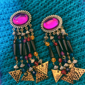 80s clip on dangle gypsy queen earrings