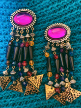 Load image into Gallery viewer, 80s clip on dangle gypsy queen earrings
