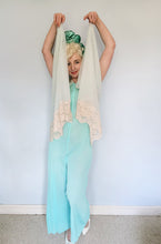 Load image into Gallery viewer, *RESERVED FOR SHARON* Vintage Nylon Jumpsuit - Baby Blue with Lace overdress
