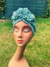 Load image into Gallery viewer, Mermaid Sequin Turban - holographic blue/green
