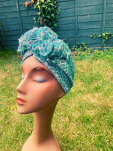 Load image into Gallery viewer, Mermaid Sequin Turban - holographic blue/green
