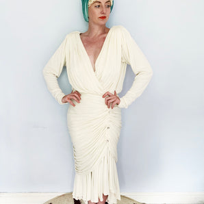 Designer Tadashi Cream Ruffle Diamonte Evening Dress
