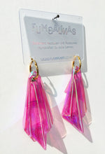 Load image into Gallery viewer, Plastic Vinyl PVC Translucent iridescent pink Origami Earring Hoops
