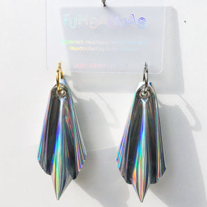 Plastic Vinyl PVC Holographic Silver Origami Earring Hoops