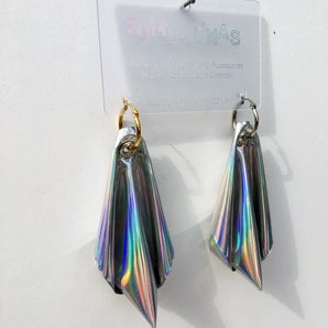 Plastic Vinyl PVC Holographic Silver Origami Earring Hoops