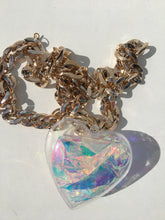 Load image into Gallery viewer, iridescent filled 3d love heart necklace on chunky silver chain
