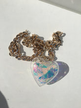 Load image into Gallery viewer, iridescent filled 3d love heart necklace on chunky silver chain
