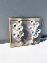 Load image into Gallery viewer, 50s Vintage Plastic White Flower iridescent Gem Diamanté Clip on Earrings
