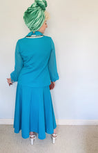 Load image into Gallery viewer, 70s Two-piece maxi dress and waistcoat, blue with silver Lurex trim
