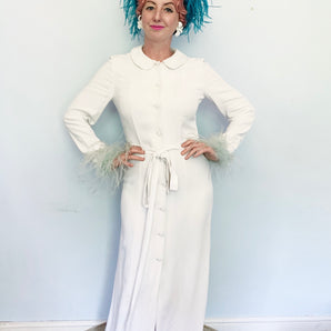 Vintage Off White House Coat / Dress with marabou Trim
