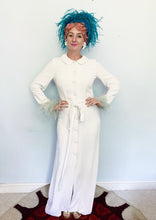 Load image into Gallery viewer, Vintage Off White House Coat / Dress with marabou Trim
