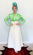 Load image into Gallery viewer, Green and White spotty dotty maxi dress 60s/70s
