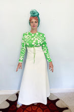 Load image into Gallery viewer, Green and White spotty dotty maxi dress 60s/70s
