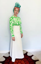 Load image into Gallery viewer, Green and White spotty dotty maxi dress 60s/70s
