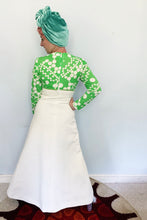 Load image into Gallery viewer, Green and White spotty dotty maxi dress 60s/70s
