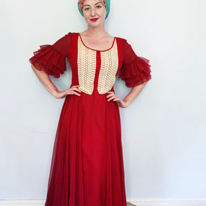 Vintage Red prairie / Folk maiden crochet Dress