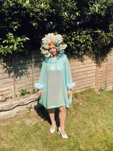 Load image into Gallery viewer, Holographic Blue and Green Mermaid sequin Marabou Mini-Dress
