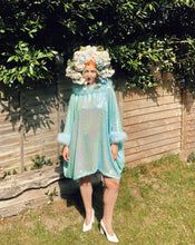 Load image into Gallery viewer, Holographic Blue and Green Mermaid sequin Marabou Mini-Dress
