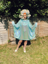 Load image into Gallery viewer, Holographic Blue and Green Mermaid sequin Marabou Mini-Dress

