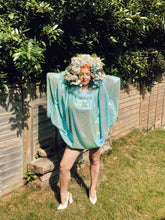 Load image into Gallery viewer, Holographic Blue and Green Mermaid sequin Marabou Mini-Dress
