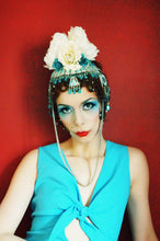 Load image into Gallery viewer, 1920s inspired white and blue Headdress
