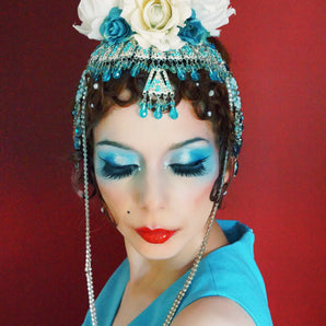 1920s inspired white and blue Headdress