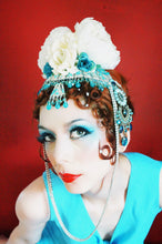 Load image into Gallery viewer, 1920s inspired white and blue Headdress

