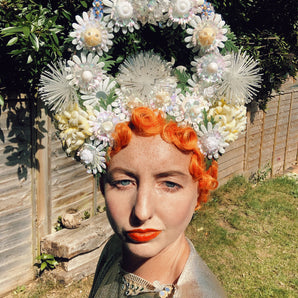 Iridescent white metallic glitter halo floral Headpiece