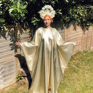 Metallic Gold Kaftan Dress with Mirror Trim