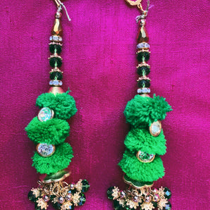 Green and gold bejewelled tassle Earrings
