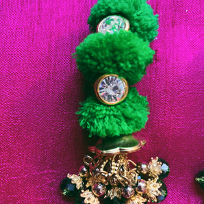 Green and gold bejewelled tassle Earrings