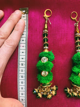 Load image into Gallery viewer, Green and gold bejewelled tassle Earrings
